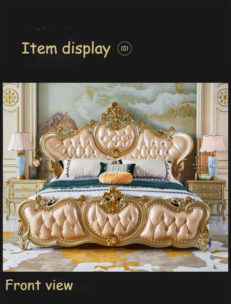 European style solid wood 1.8 meter master bedroom 2 meter king bed 2.2m widened Wedding Princess leather Villa Bed