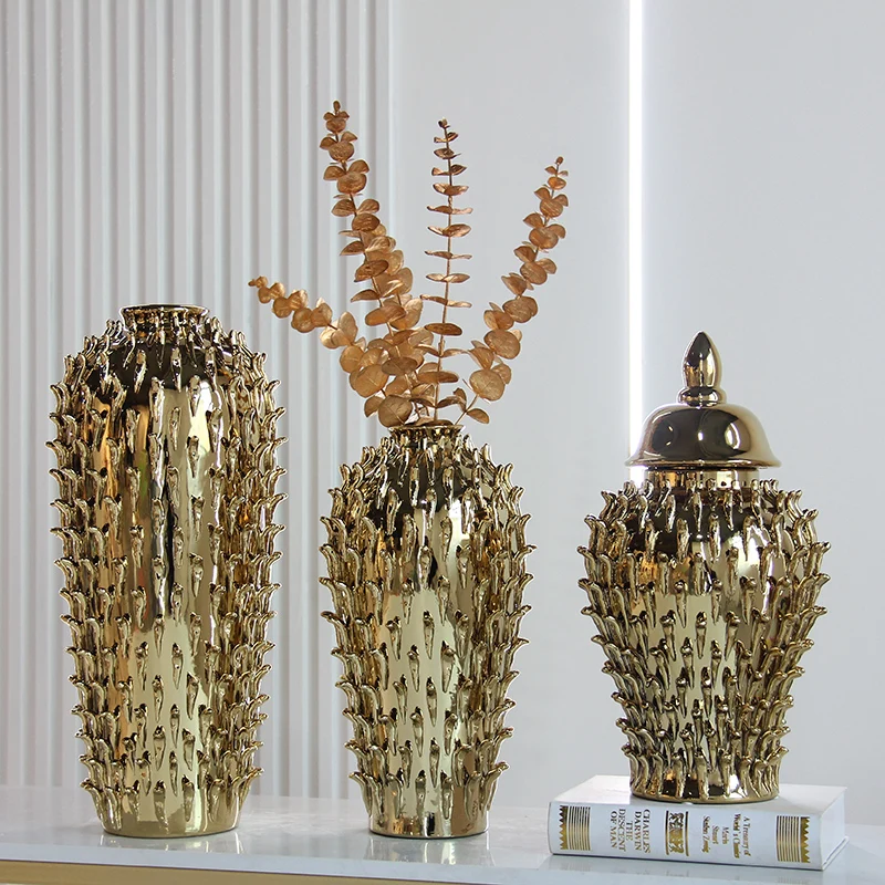 V165 gold tall vase centerpiece decor embossed vases for flowers home decor luxury sets