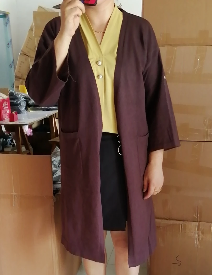 
2021 Cheap Solid color knitted longsleeve Plus Size cardigan sweater women 