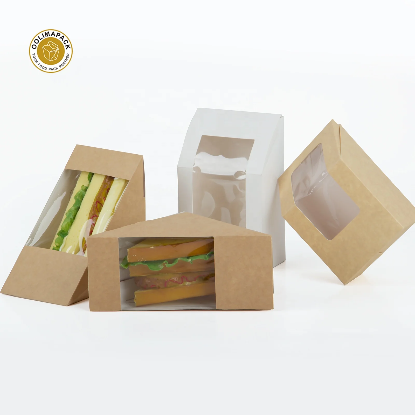 Wholesale Takeaway Snack Container With Transparent Window Paper Sandwich Packaging For Bakery