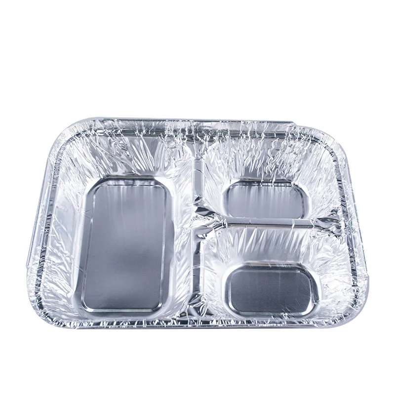 Disposable 3 compartment Takeaway Aluminum Foil Food Storage Container