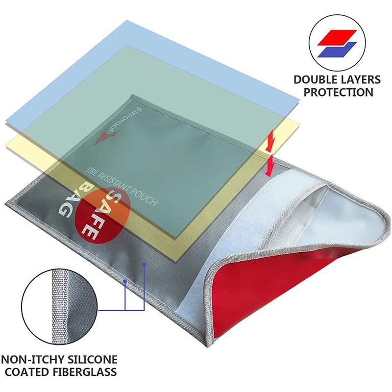 Fireproof Storage Bag Accept Custom Logo Lightweight Silicone Coated Silver Money Jewelry Passport Valuable Documents Safe Bag