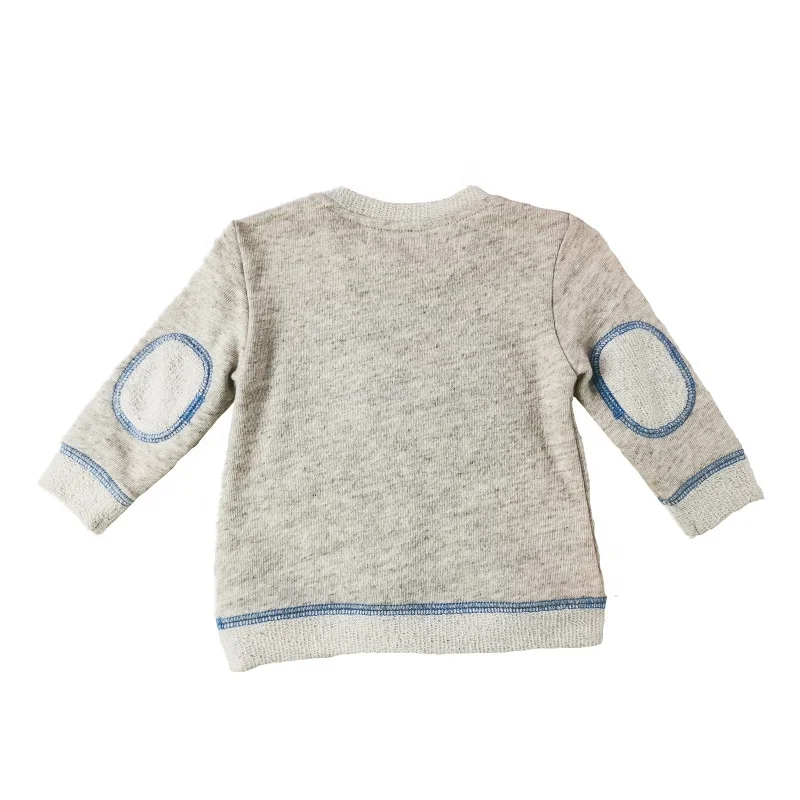 
Soft French Terry Infant Top Baby Crewneck Sweatshirt Bear Appliqued Baby Pullover Patch At Elbow 