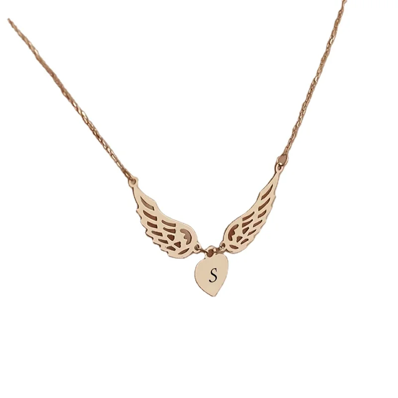 Duoying Fashion Initial Letter Pendant Necklace Stainless Steel Heart Wing Choker Necklace for Woman