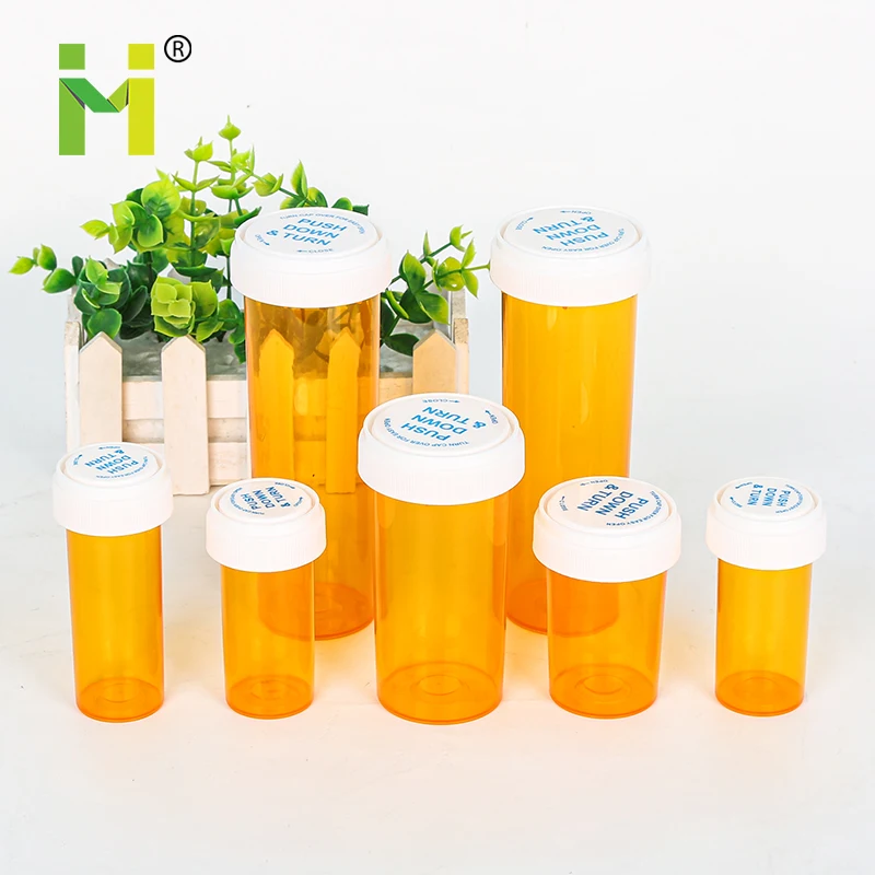 Hot sales child proof pill bottle plastic push down & turn 30 dram reversible vials