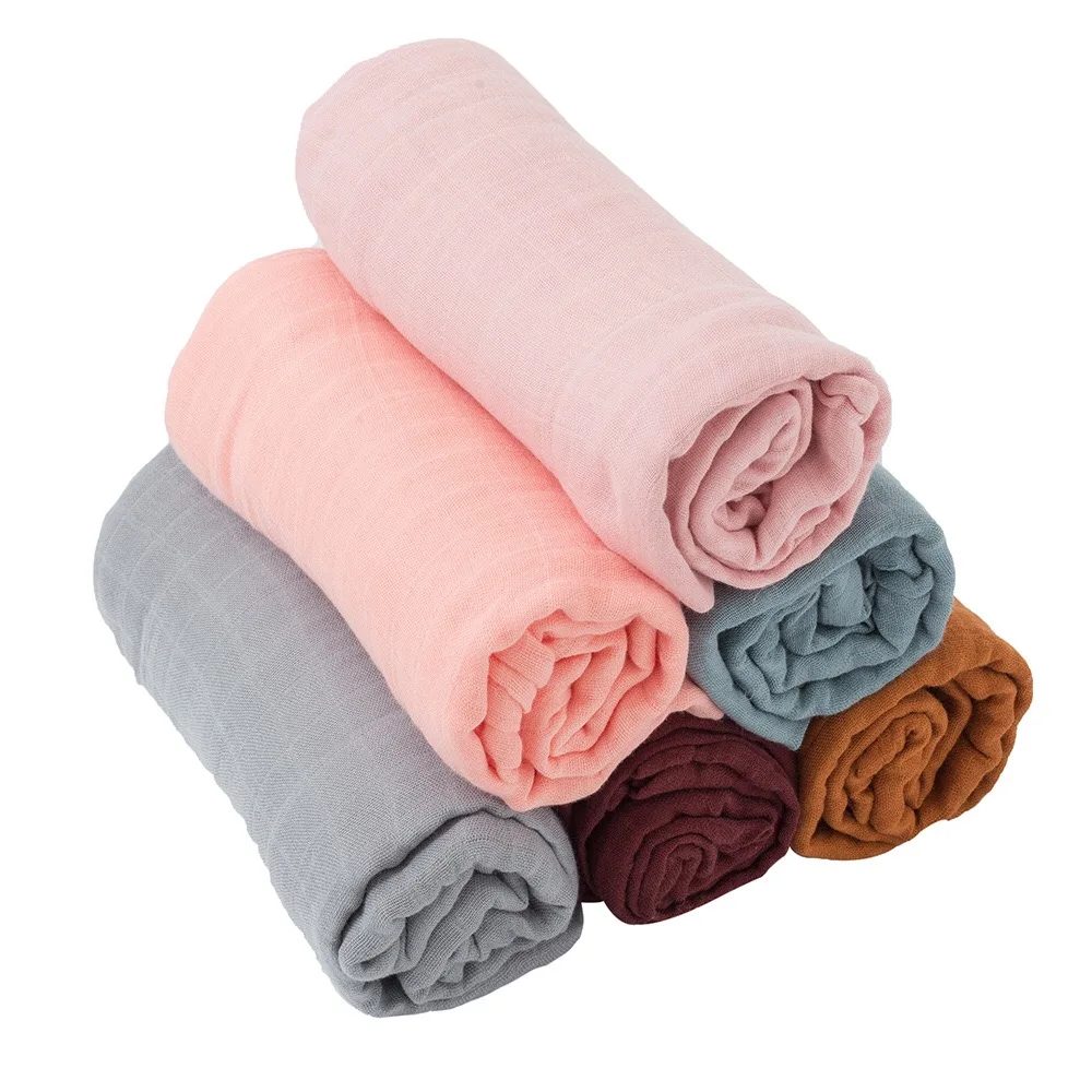 120*120cm Bamboo Cotton Muslin Swaddle Wrap High Density Custom Shawls Gots New Born Baby Blanket Set