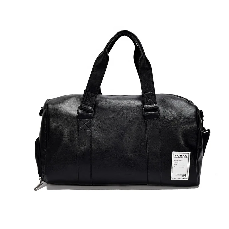 
custom women mens black pu leather gym duffel bag with shoe compartment multifunctional duffle travel bag 