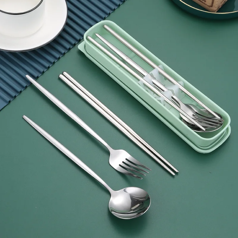 Нержавеющая сталь многоразовые уличные персонализированные портативные португальские дорожные складные палочки для еды Ложка Вилка Набор столовых приборов с чехлом