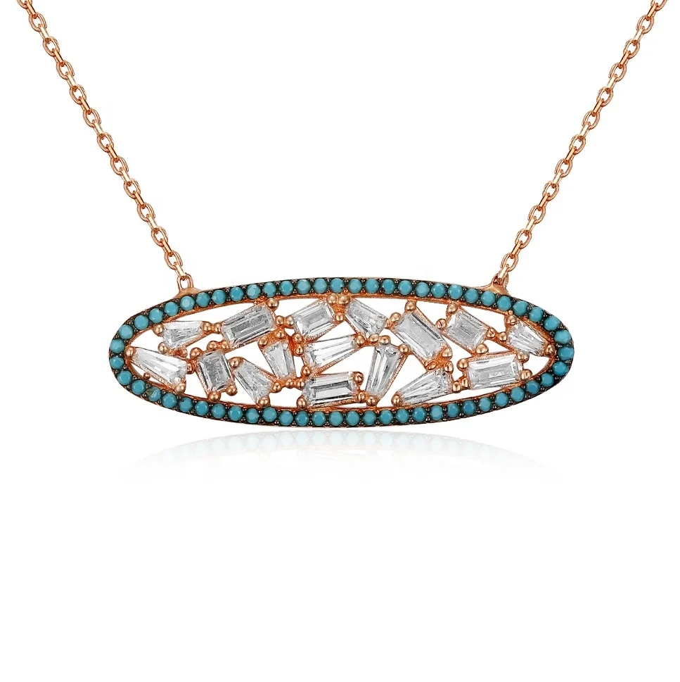 Agent China Emerald Cut Cubic Zircon 925 Silver Plating Rose Gold Necklace For Women 2023