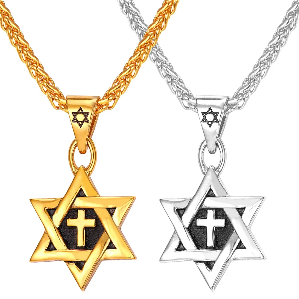 Star Of David Menorah Jewish Necklace Jewelry steel Judaica Hebrew Israel Faith Lamp Hanukkah Religious Cross Star Pendant