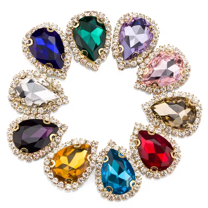 Rhinestones For Needlework Gold Bottom flat back Sew On Stones Glass Crystal Rhinestones With 4 Holes Diy Clothing Accessories