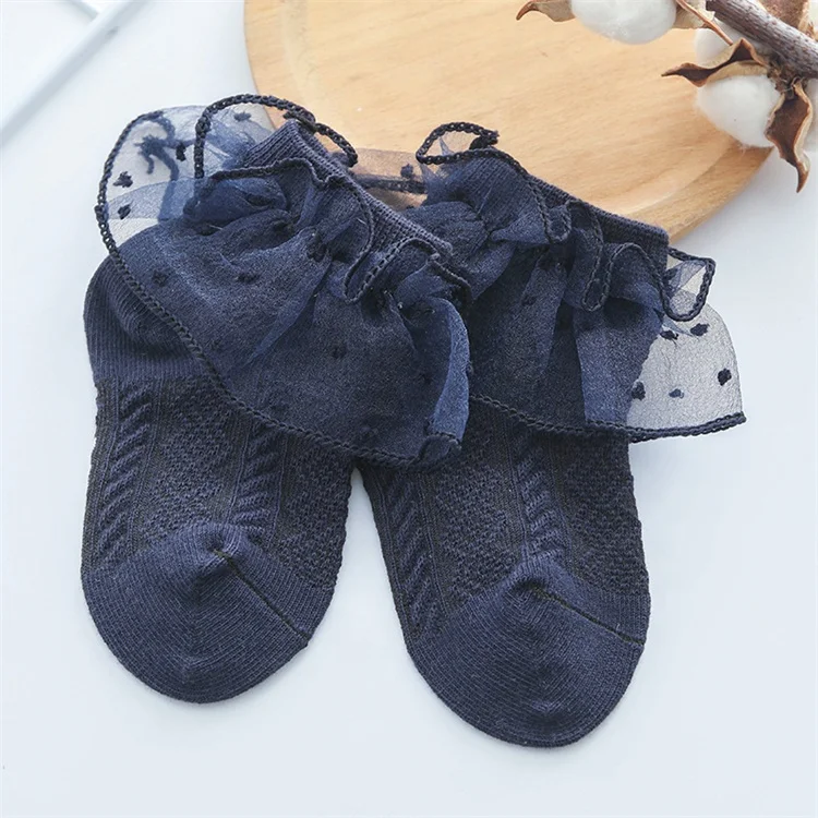Wholesale Soft Private Label Summer Babe Sock White Gray Thin Ankle Frilly Ruffle Lace Cute Socks For Girls