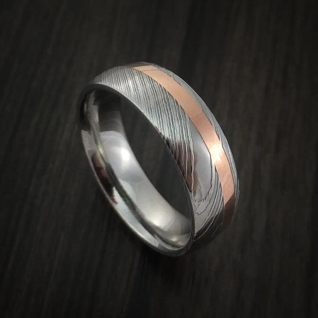 
Beautiful deer antlers Damascus steel ring professional ring men with polished blue inlay 