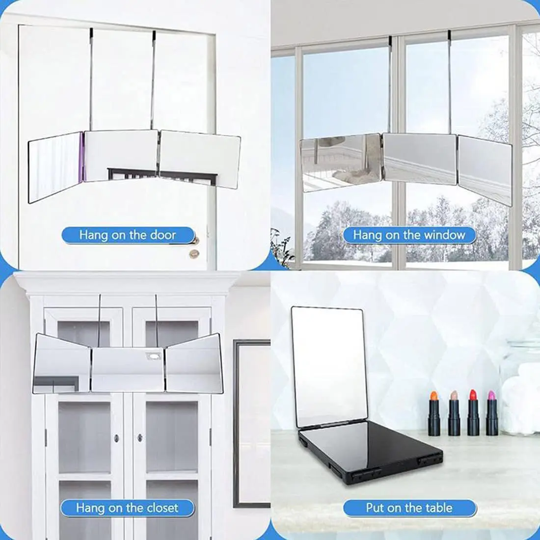 YUE 2023 Retractable Adjustable Hanging Three Mirror LED Makeup Folding Three Mirrors Three Fold Mirror Spot