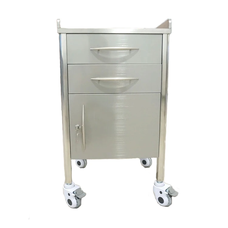 
Mobile 2-Drawers & 1-Door Stainless Steel Medical Dental Cabinet Cart with Size 450*450*820mm 