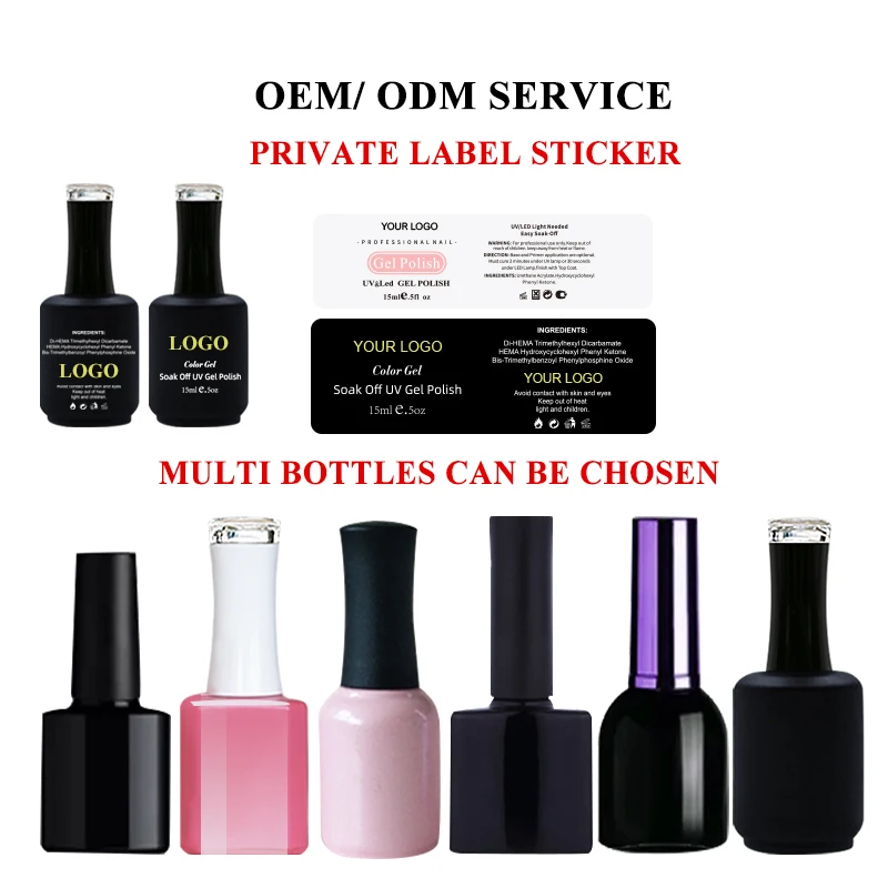 Private label customized logo vegan glitter and solid gel polish more than 2000 gel nail colours white black pink blue UV gel