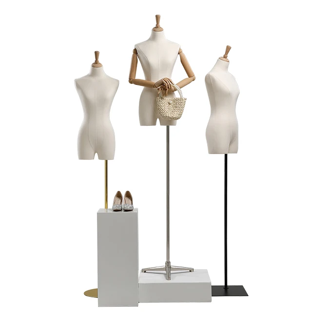 Hot sale plastic full body big bust manikin skin color female headless mannequin for clothes display