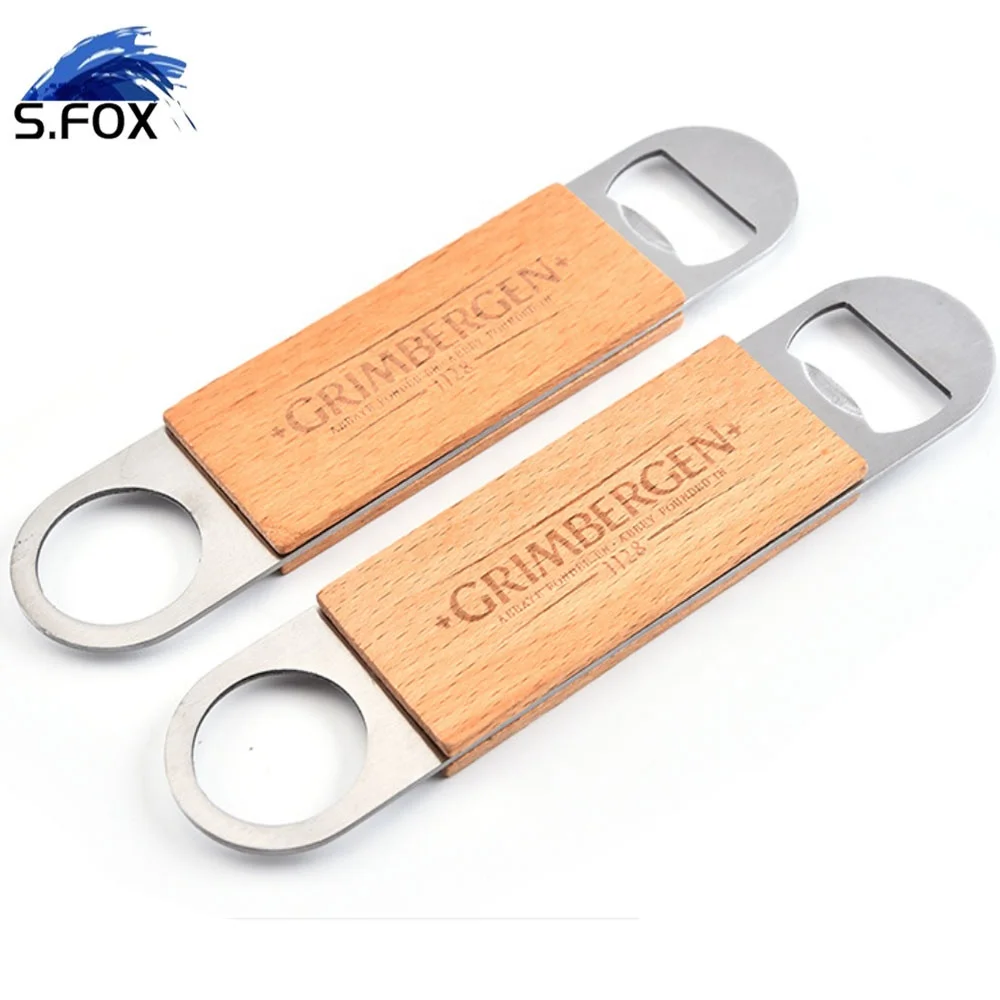 Galvanized Metal Opener with Wooden Handle Beer Bottle Opener and Hang Up Hole