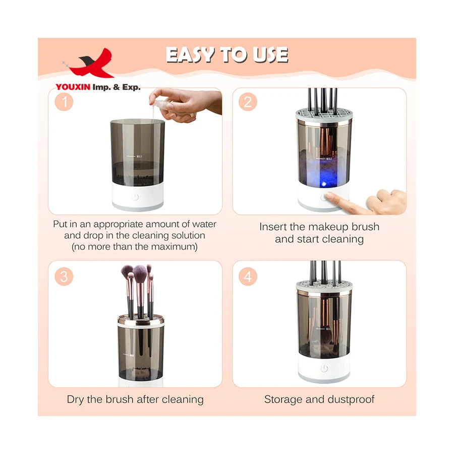 Private label automatic electric ultrasonic makeup brush cleaner and dryer machine