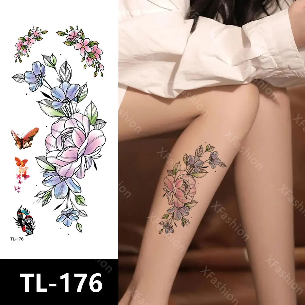 TL Tattoos Flower Anime Design Female Sexy Belly Button Tattoos Sexy Chest Breast Tattoo Sticker