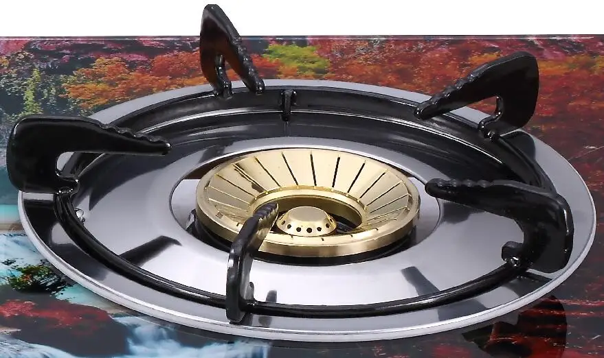 
Tempered Glass Table Top Gas Stove Cast Iron Burner With Brass Cap 