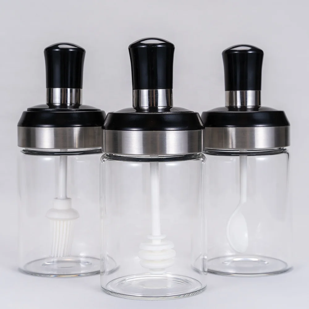 Hot Sale 3 high borosilicate glass spice jars olive oil and vinegar dispenser food oil glass bottle jar set