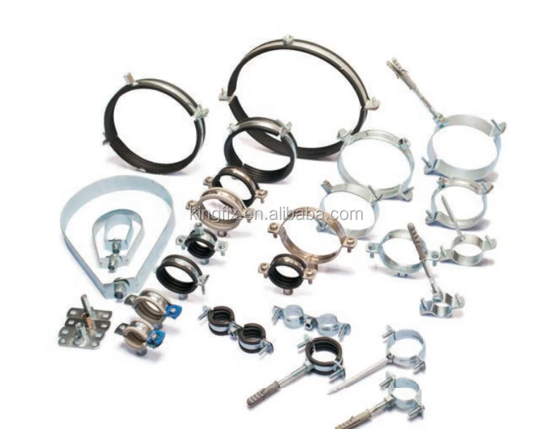 
manufacturer high quality galvanized steel zinc plated steel pipe clamp with EPDM rubber unlined &with hanger bolt&plastic plug 
