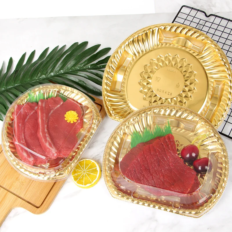 Fan-shaped packing box gold meat fresh trays packing box with transparent lid safety and hygiene can be customised