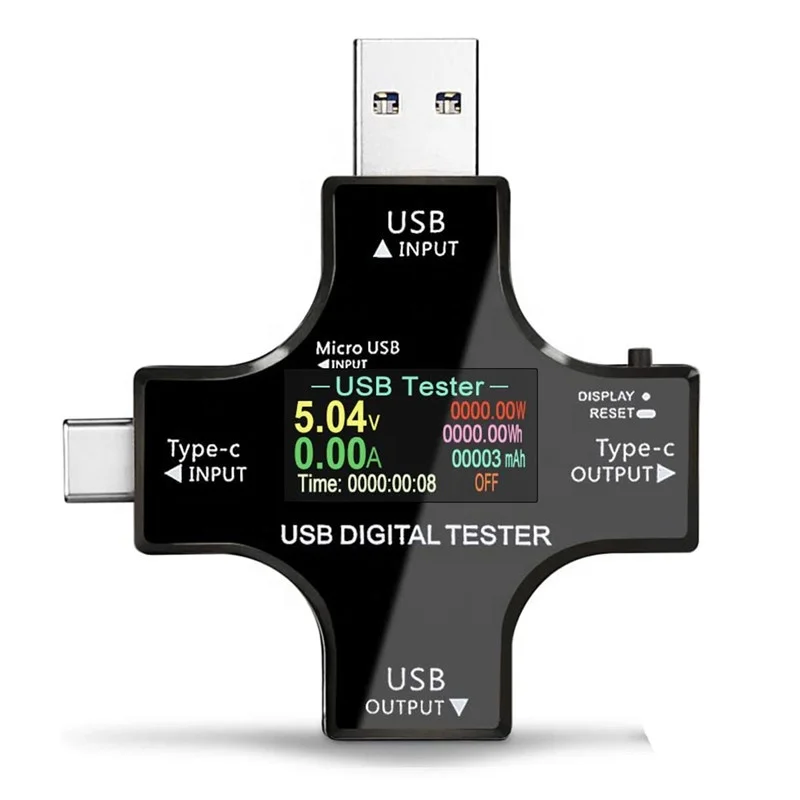 Мультиметр 2 в 1, измеритель напряжения и силы тока с цветным ЖК-дисплеем и разъемом USB Type-C PD