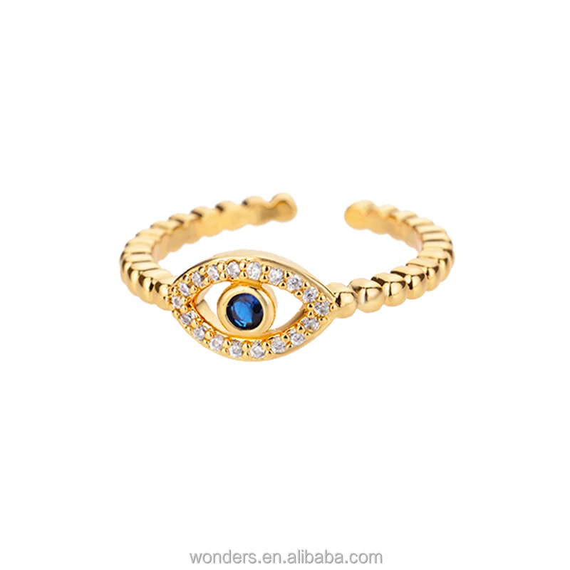 Cubic Zircon Gold Plated Blue Eye Owl Evil Eye Ring Women Jewelry Gift Adjustable Girls Stacking Accessories