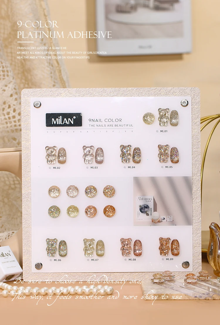 MILAN Glitter Gel Polish Kit 9 Colors Nail Gel Polish Set Platinum Glue Wholesale Nail Polish