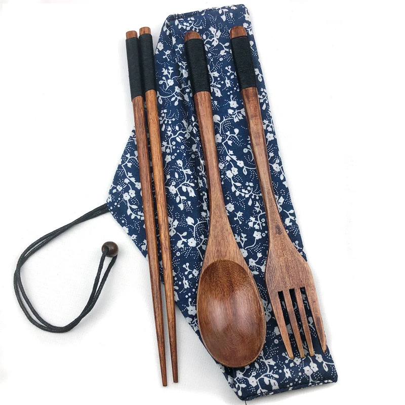 ECO-friendly Wooden Cutlery Set Travel Utensils Reusable Flatware sets