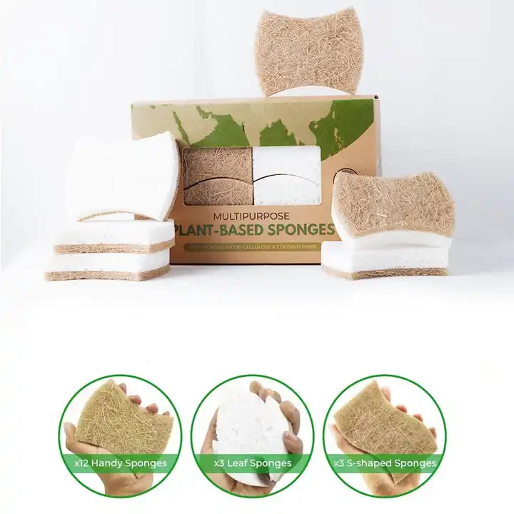 Custom Logo Natural  Cellulose Kitchen Dish cleaning biodegradable wood pulp coconut sisal sponge and Coconut Scrubber Sponge