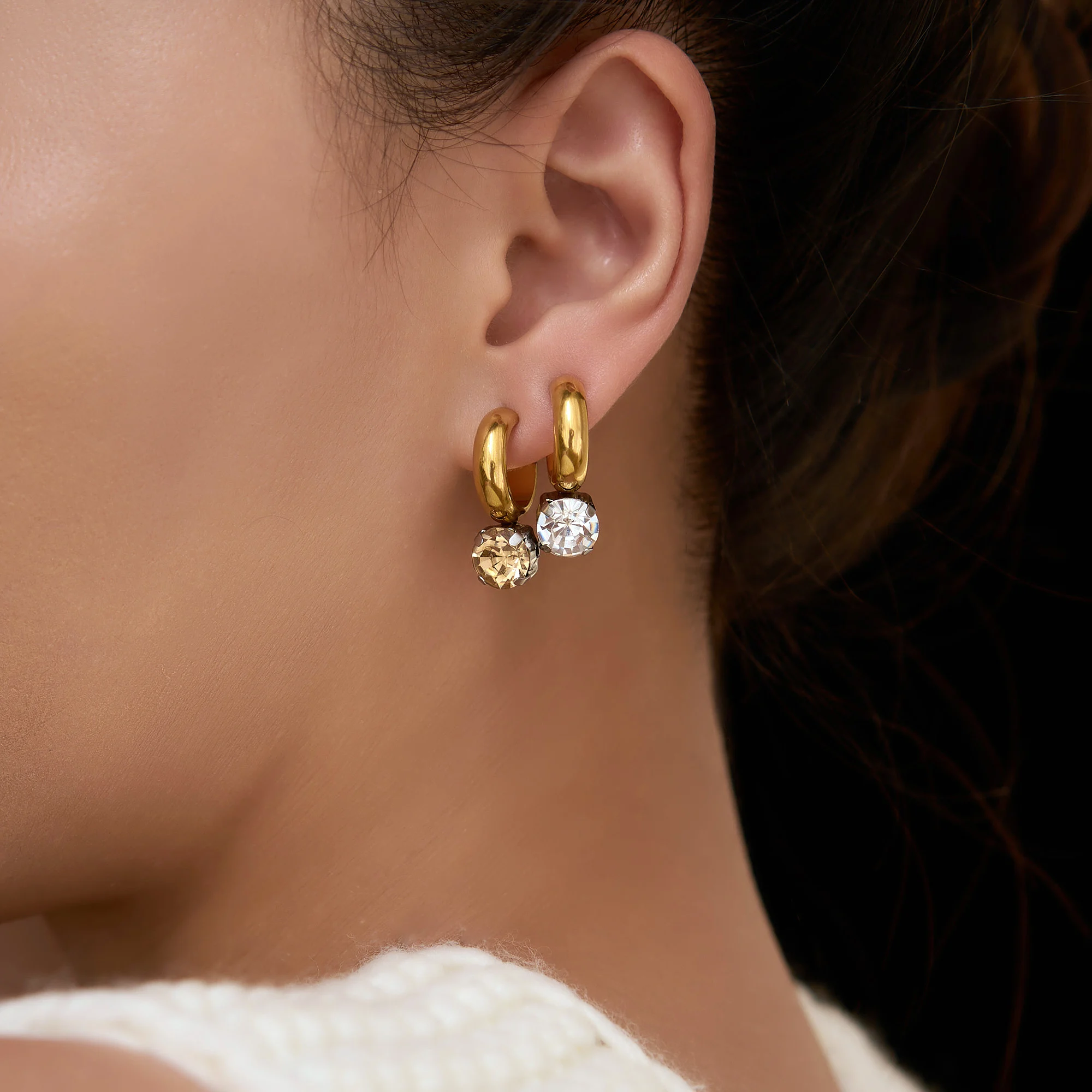 Dazan HOT 18k Gold Plated Hypoallergenic Stainless Steel Vintage Daily Clear Green Blue Pendant Pearl Earrings USA UK DK HOT