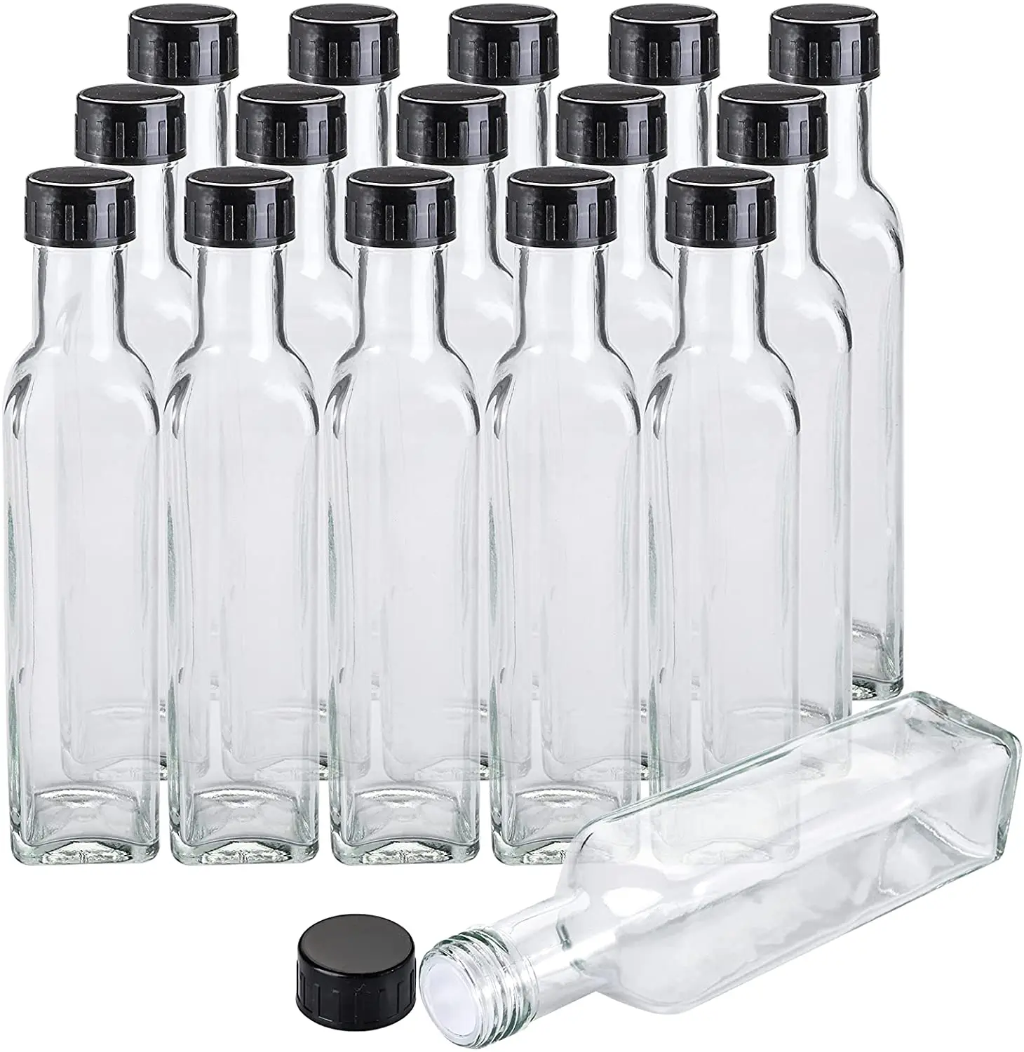 200ml 250ml square shape Glass Bottles with Leak Proof Screw Caps for Hot Sauce Cooking Olive Palm Oil Syrup, Salad