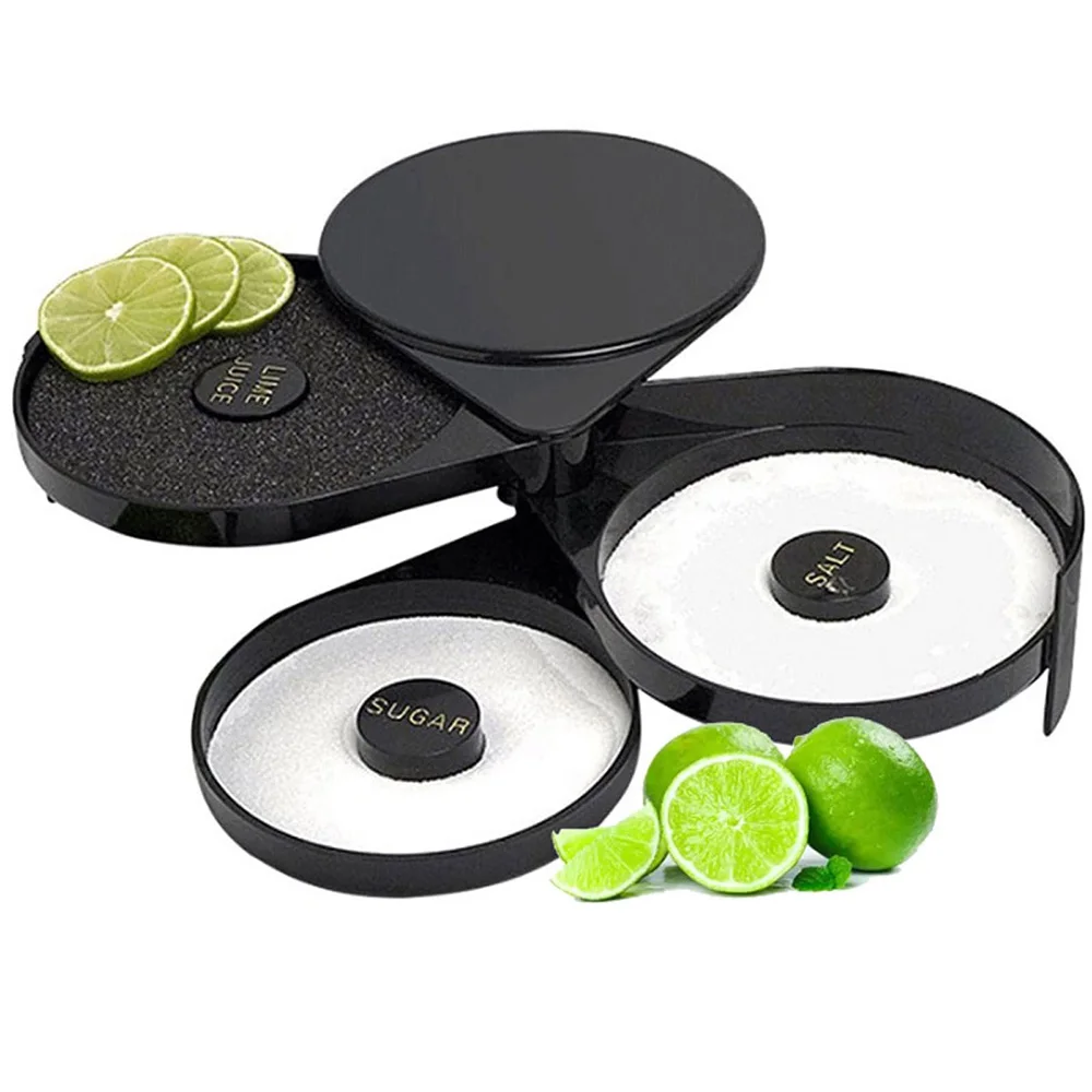 BLACK 3 Tier Bar Glass Rimmer Plastic for Margarita and Cocktail Bar Accessories Salt Box Spice Container