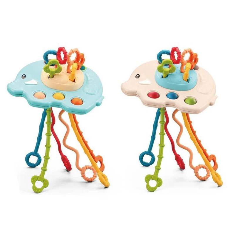 Pull String Sensory Travel Learning Stroller Pram Car Seat Best Seller Materials Ufo Silicone Pulling Toy Baby Montessori Toys