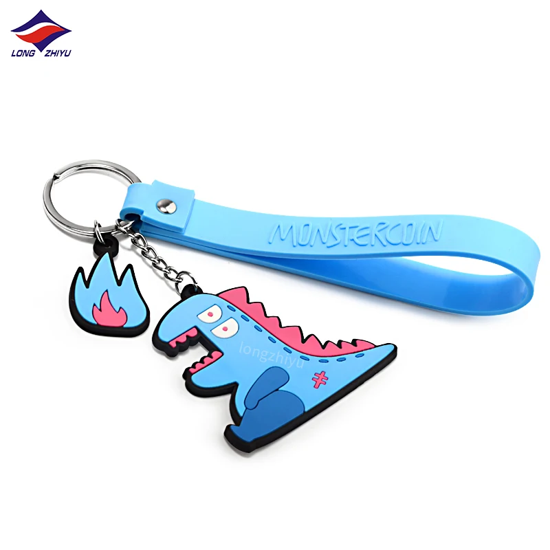 Longzhiyu 17 Years Factory Direct Sale Soft Rubber Dinosaur Keyring 2D PVC Animal Keychain Cartoon Key Chain for Gifts