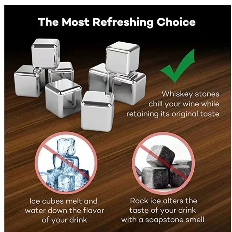 Whiskey Stones 8 Pack Reusable Stainless Steel Ice Cubes