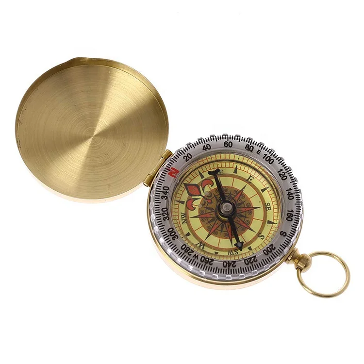 Outdoor Hiking Camping Navigation Survival Pocket golden cover Brass Watch Magnetic brass compass