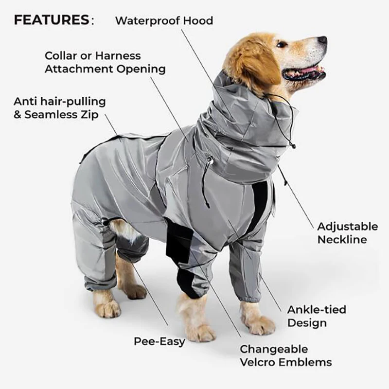 Светоотражающий водонепроницаемый дождевик для собак