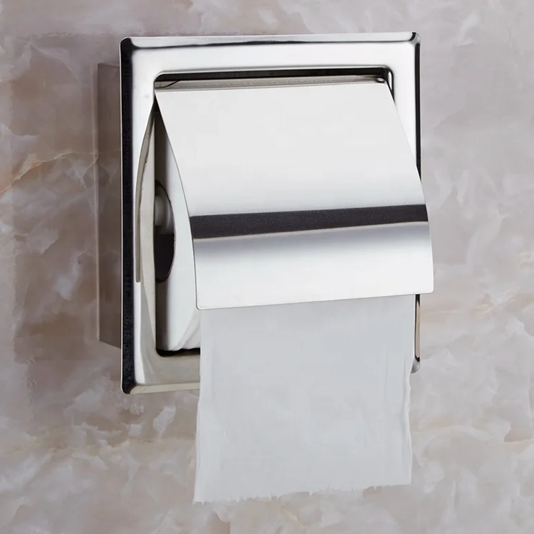 Economical Recessed Wall-in Waterproof Roll Tissue Holder Stainless Steel Toilet Paper Holder with Cover