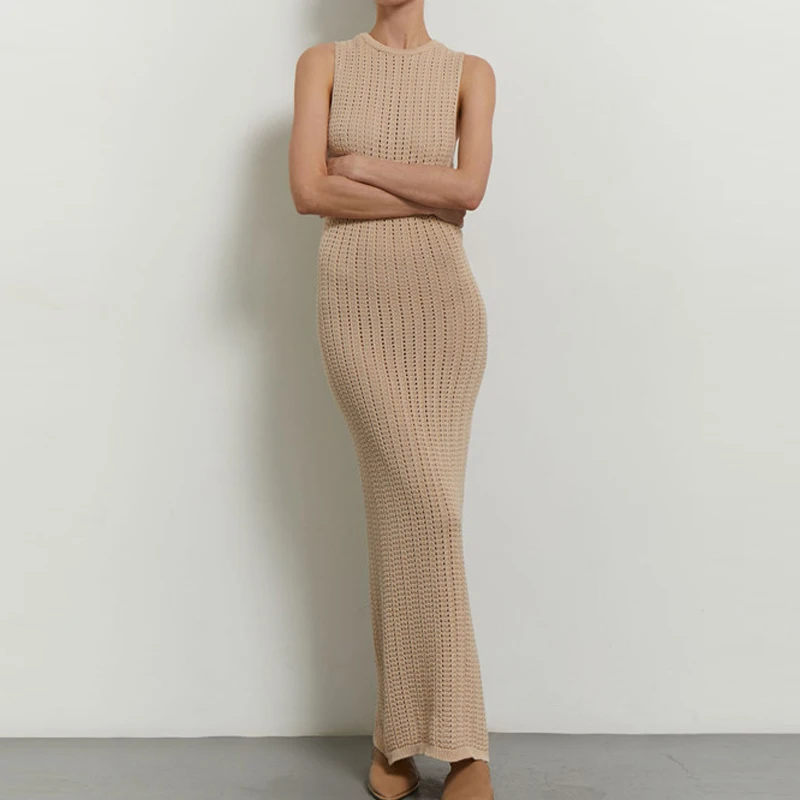 Metallic Hole Knit Crochet Maxi Dress Knitted Beach Bikini Coverup Crochet Picnic Maxi Dress Womens Knit Slip Midi Dress