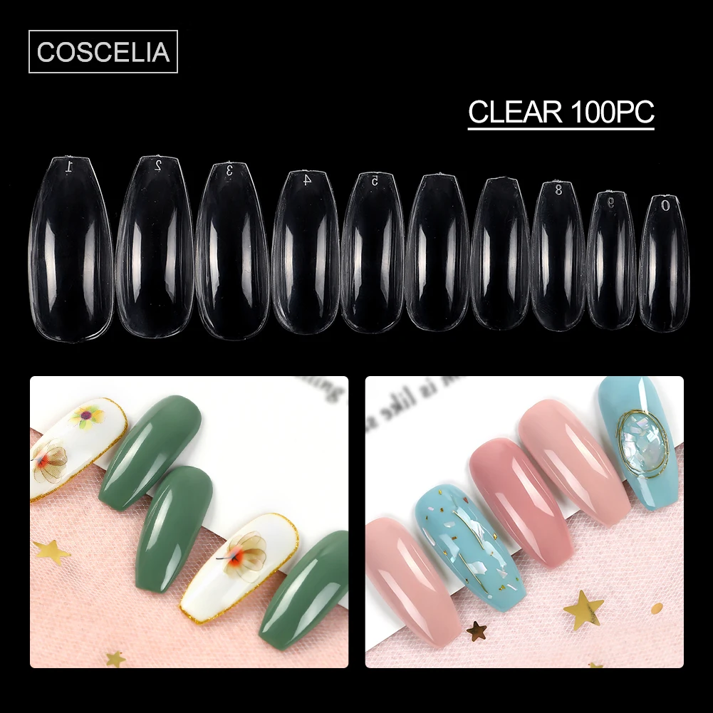 Wholesale 100Pcs Clear Manicure Ballerina Nail Tips Nail Art Salon Coffin Extension Tool Nail Gel Art Beauty Decoration