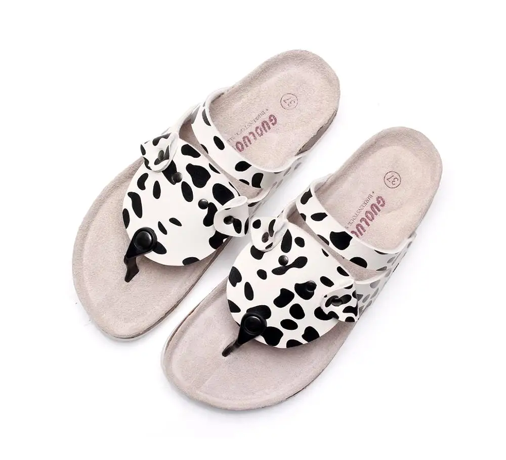 Women Cartoon Patchwork Flip Flops Summer Beach Slide Cork Slipper Shoes