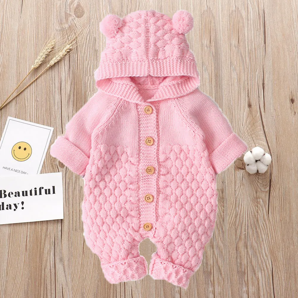 baby romper warm and thick to keep out the cold winter three-dimensional fur ball knitted sweater for toddler age 0-12 months