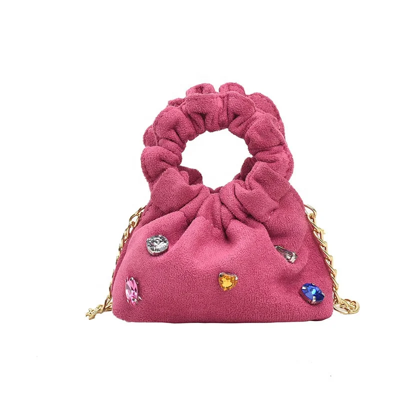 Autumn and Winter New Niche Korean Style Clouds Leather Velvet Colored Diamond Mini Children Crossbody Crossbody Lipstick Small