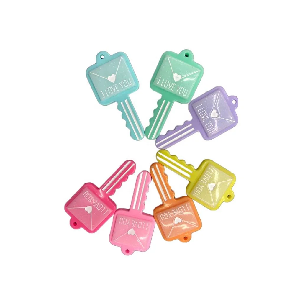 
100pcs New Resin Key Shaped Love Heart Letter Flatbacks Heart Key Pendants Jewelry Keychain Earring Slime Charms 