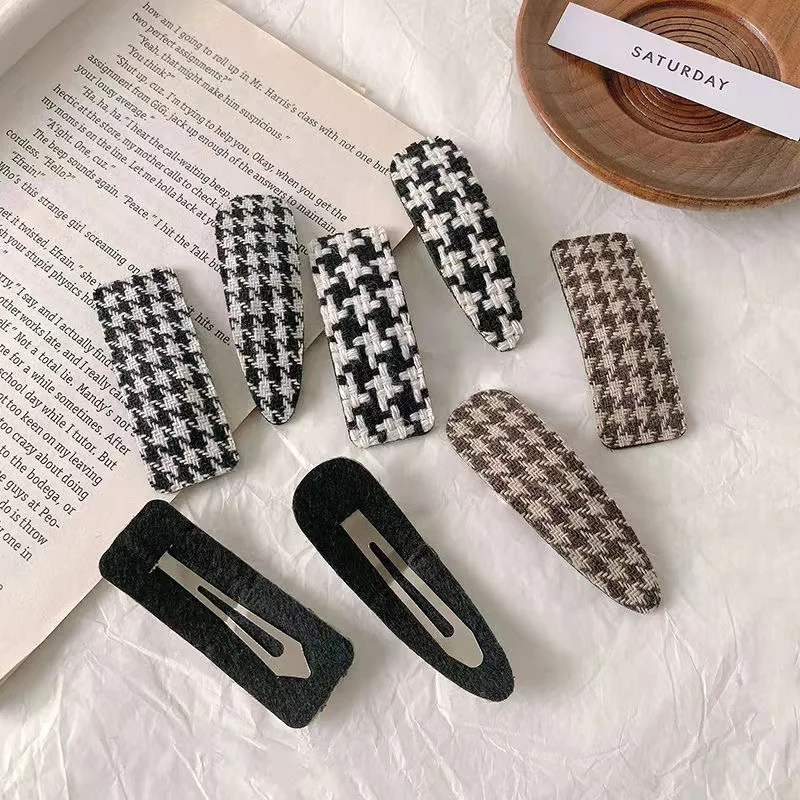 Simple Hair Accessories fabric hair grip Cloth Houndstooth  Hair Clips Square checkered bang BB snap Clip Hairpin for girls