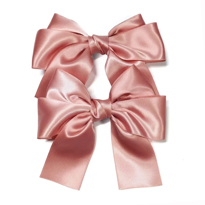 OKAY Custom large Big Satin Ribbon Hair Bows Hair Clips With Elastic Band For Accessory